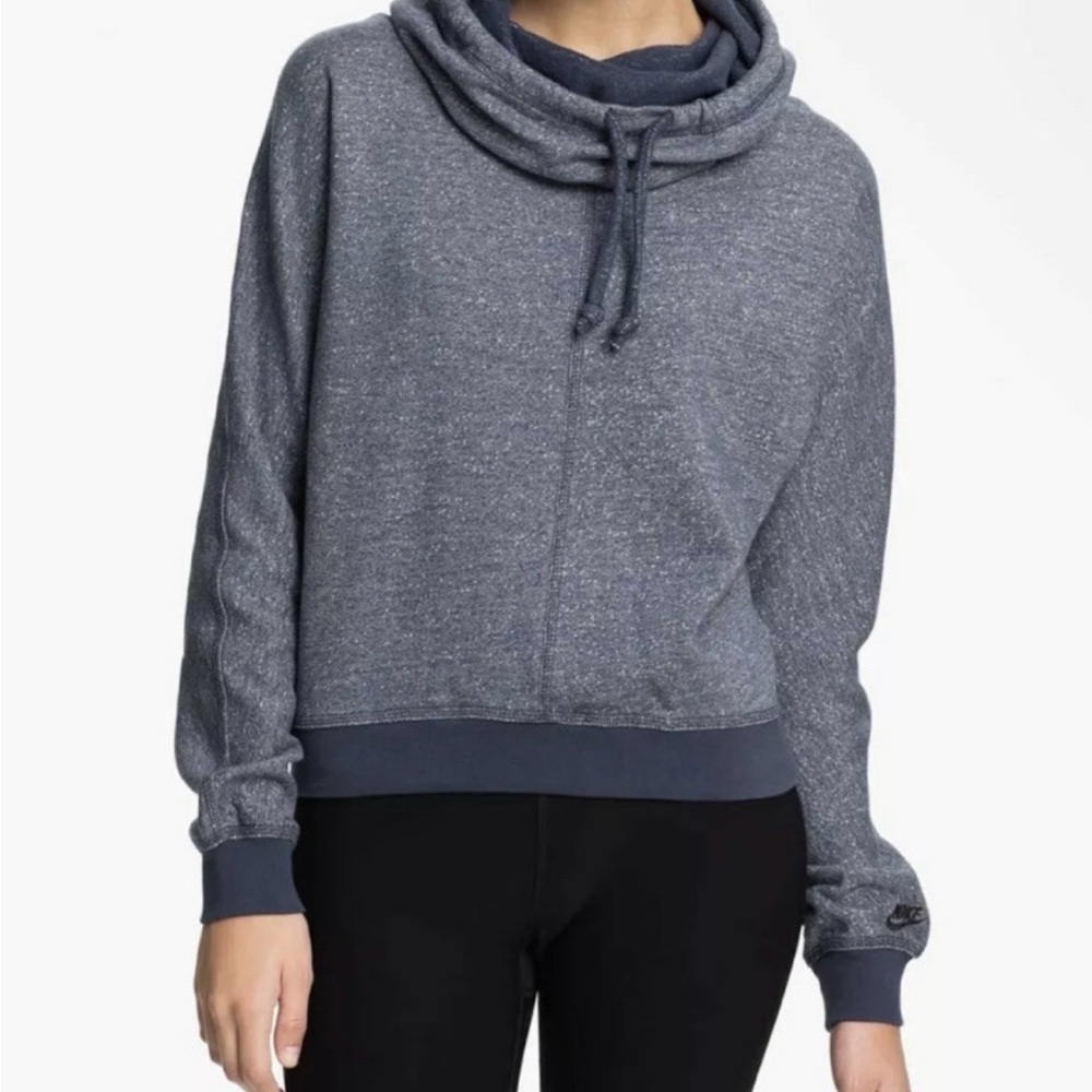Nike Womens Oversized Funnel Cowl Neck Stanton Hoodie Sweatshirt Blue Gray